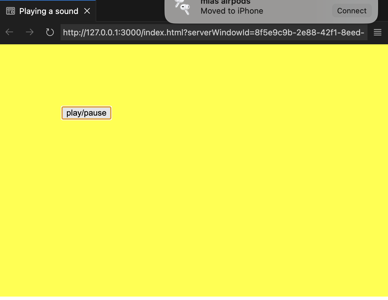 The button is returned to a more central location and the background is yellow